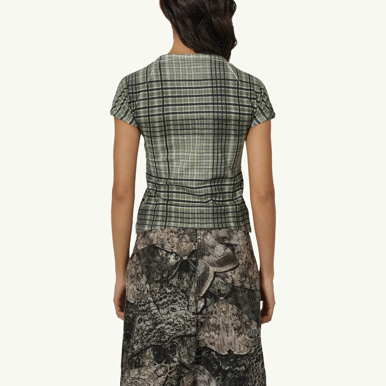 Taba Printed Check Baby Tee - Sage Green