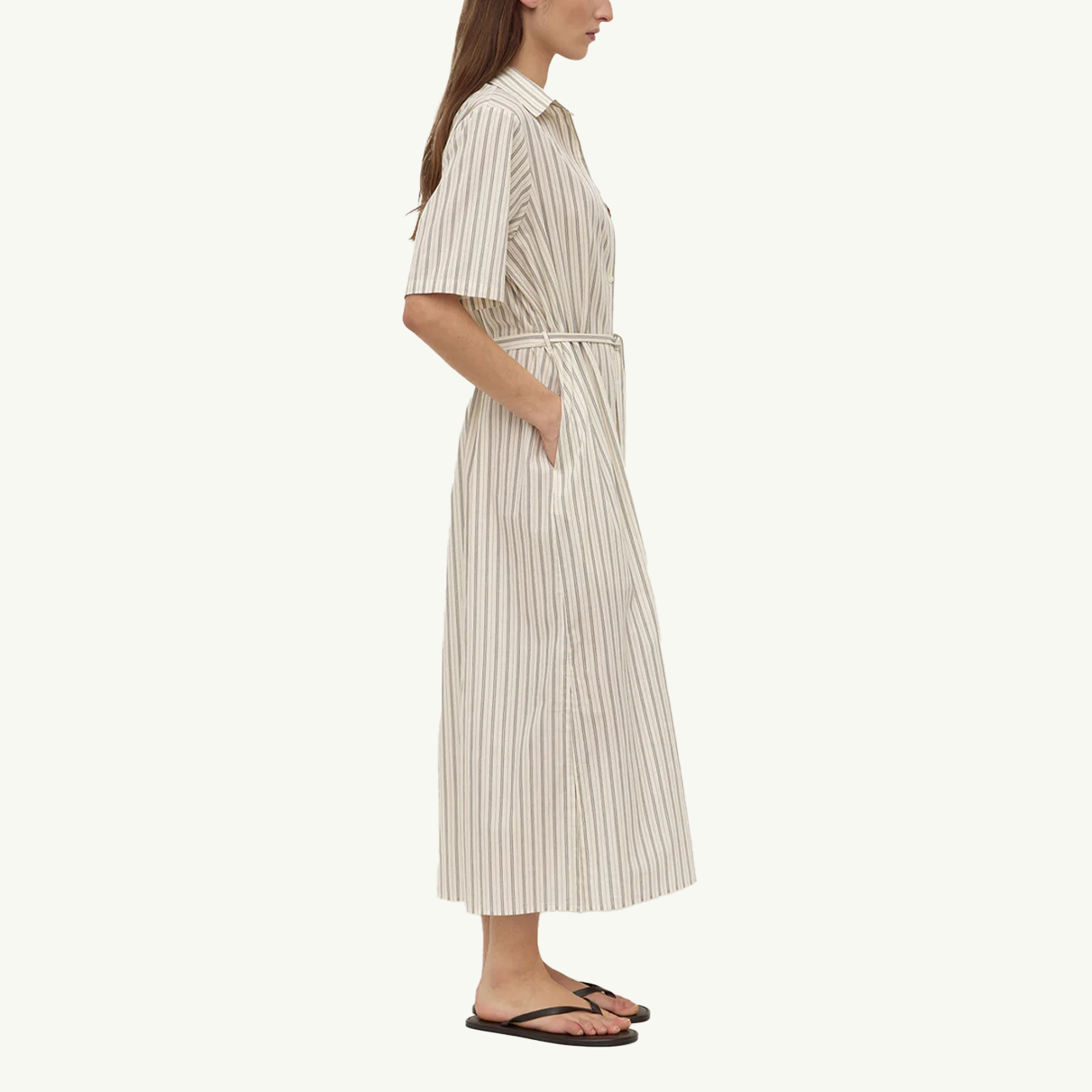 Ria Stripe Midi Shirt Dress - Cream/Smoke