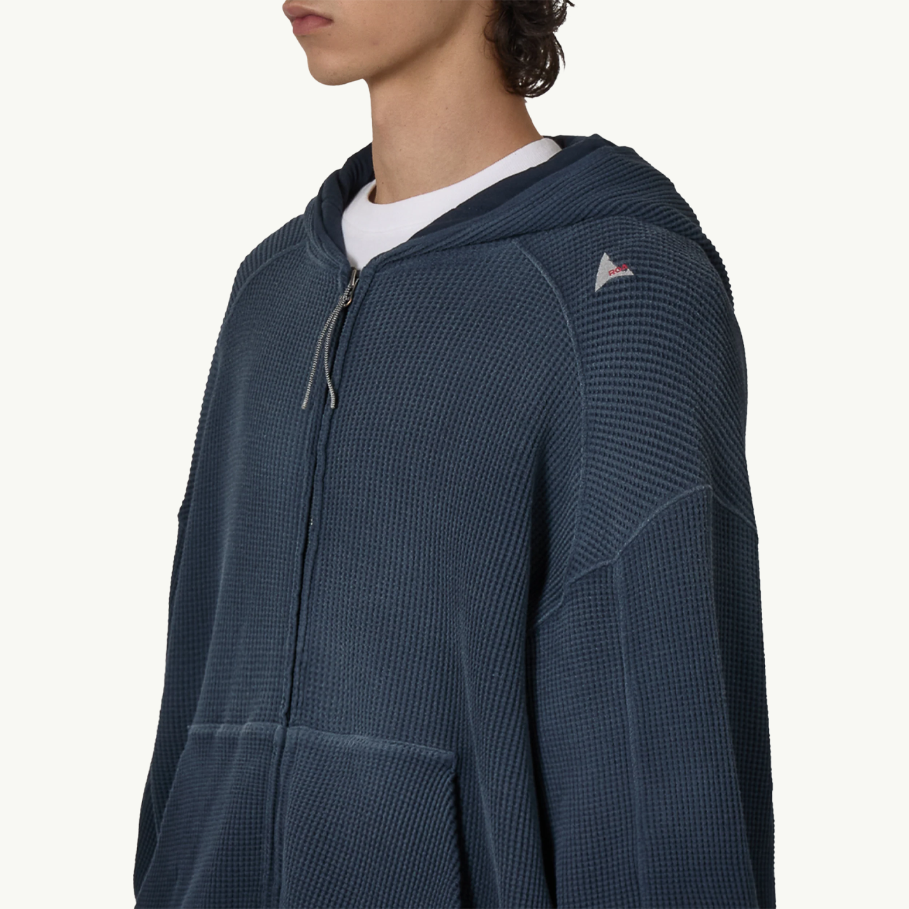 Bee Sun Faded Organic Waffle Zip Up Hoodie - Navy