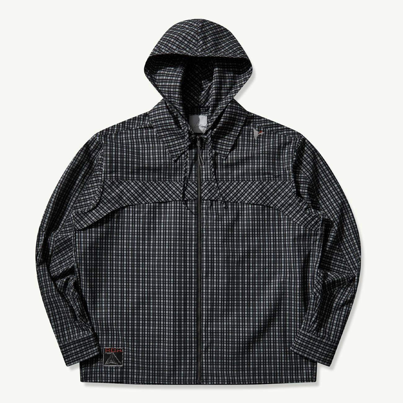 Aair Floweave Printed Check LS Hooded Shirt - Anthracite