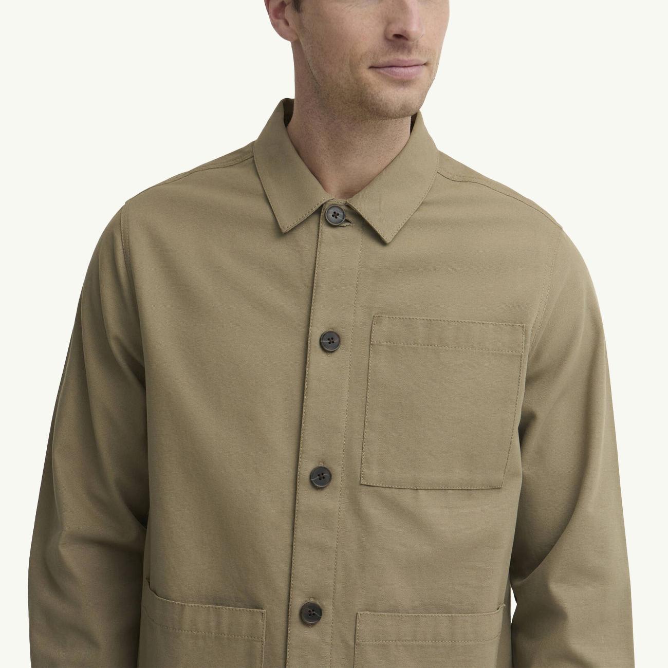 Tartan Trimmed Washed Overshirt - Sage