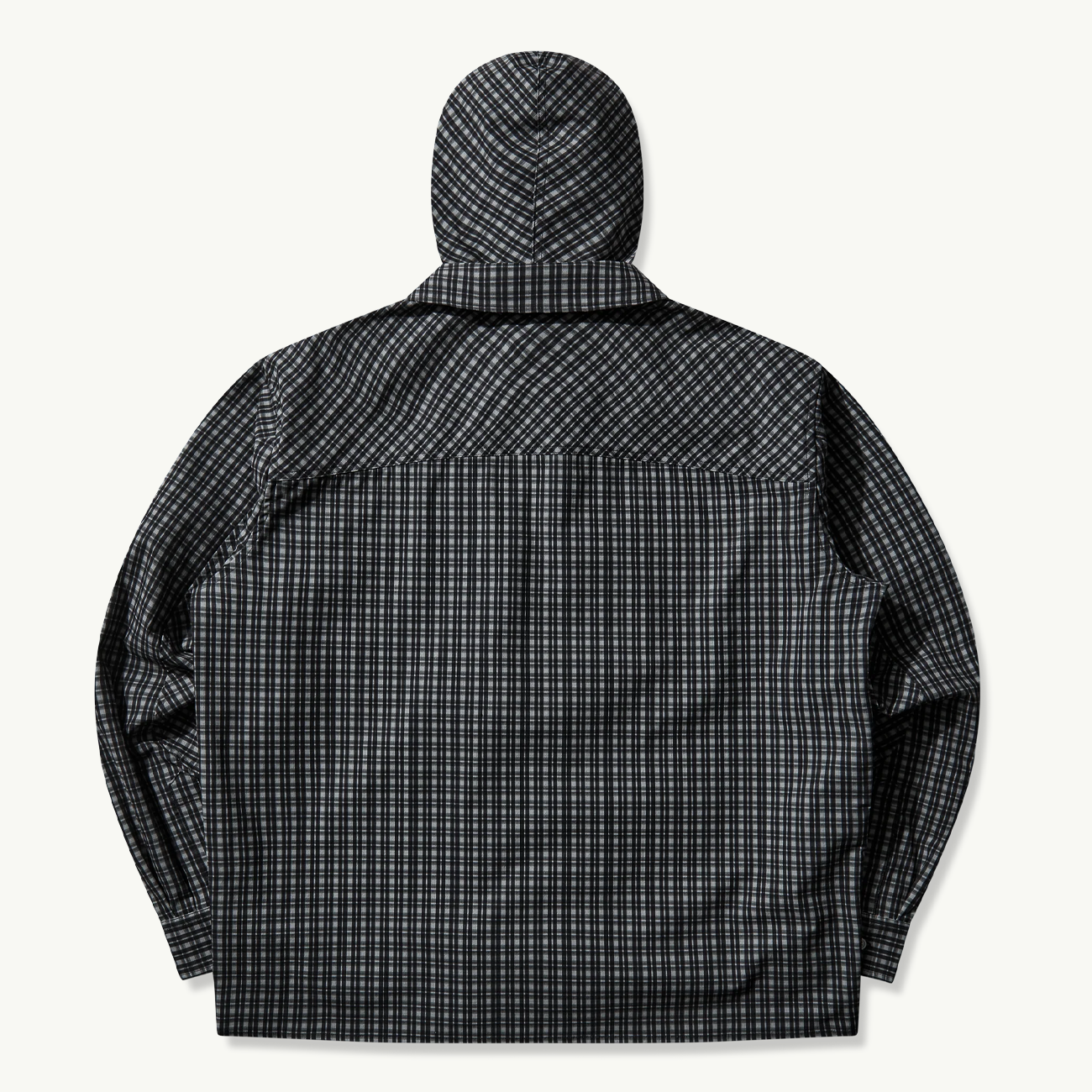 Aair Floweave Printed Check LS Hooded Shirt - Anthracite