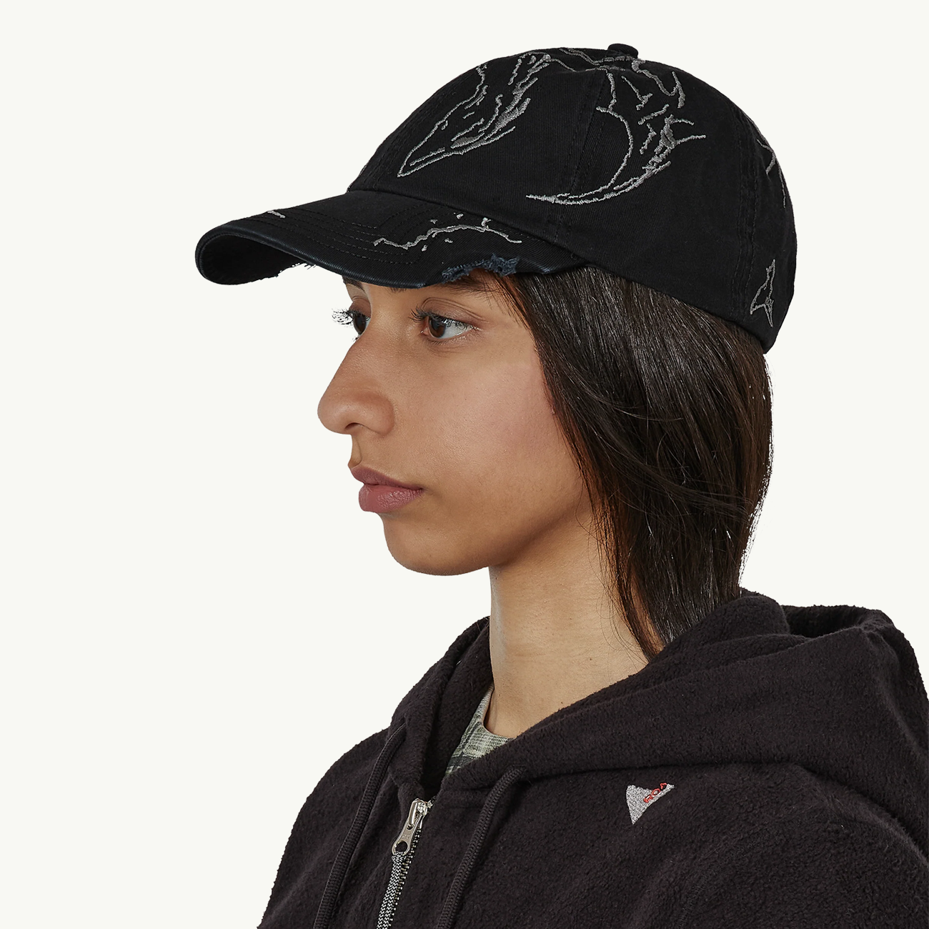 Ryli Embriodered 6 Panel Cap - Washed Black