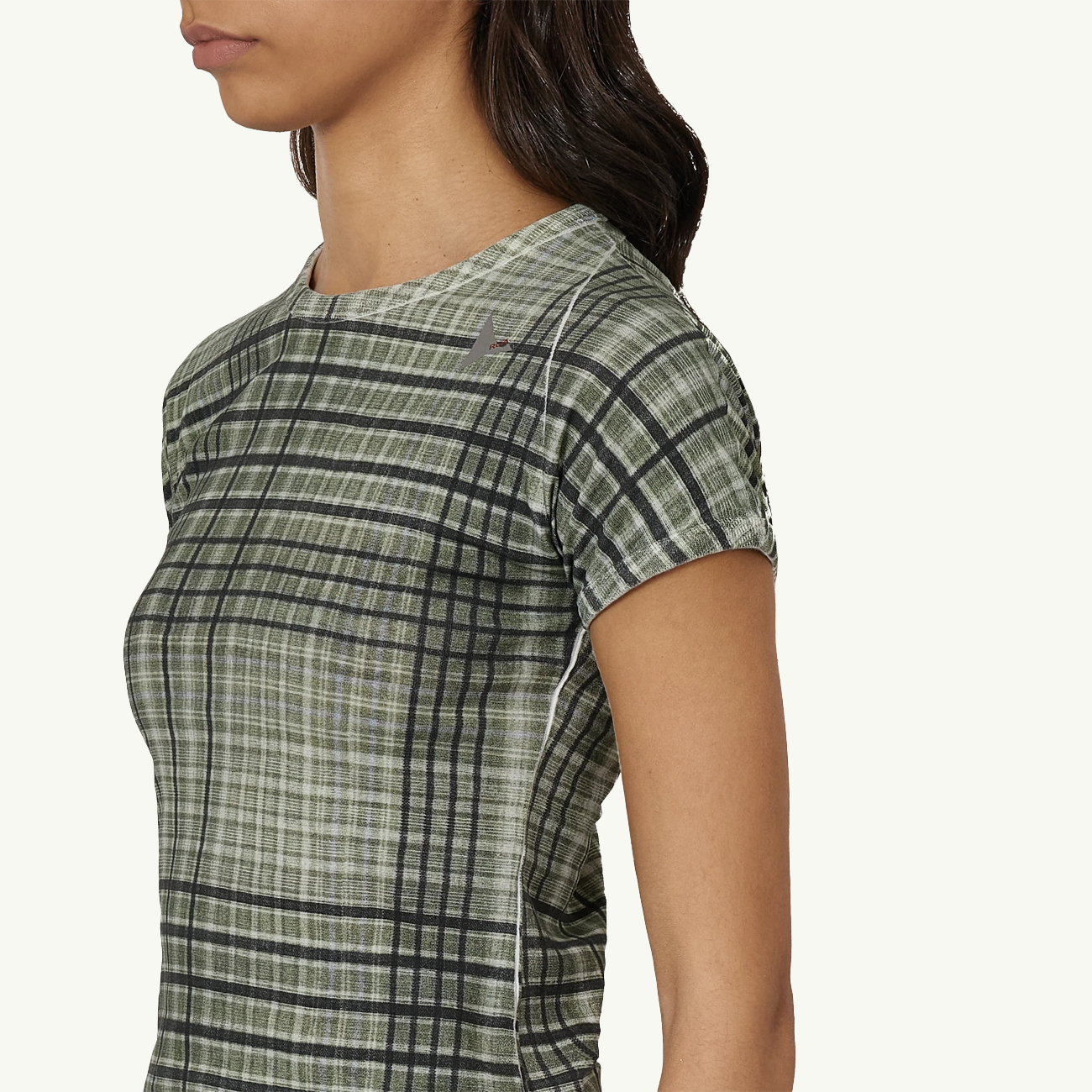 Taba Printed Check Baby Tee - Sage Green