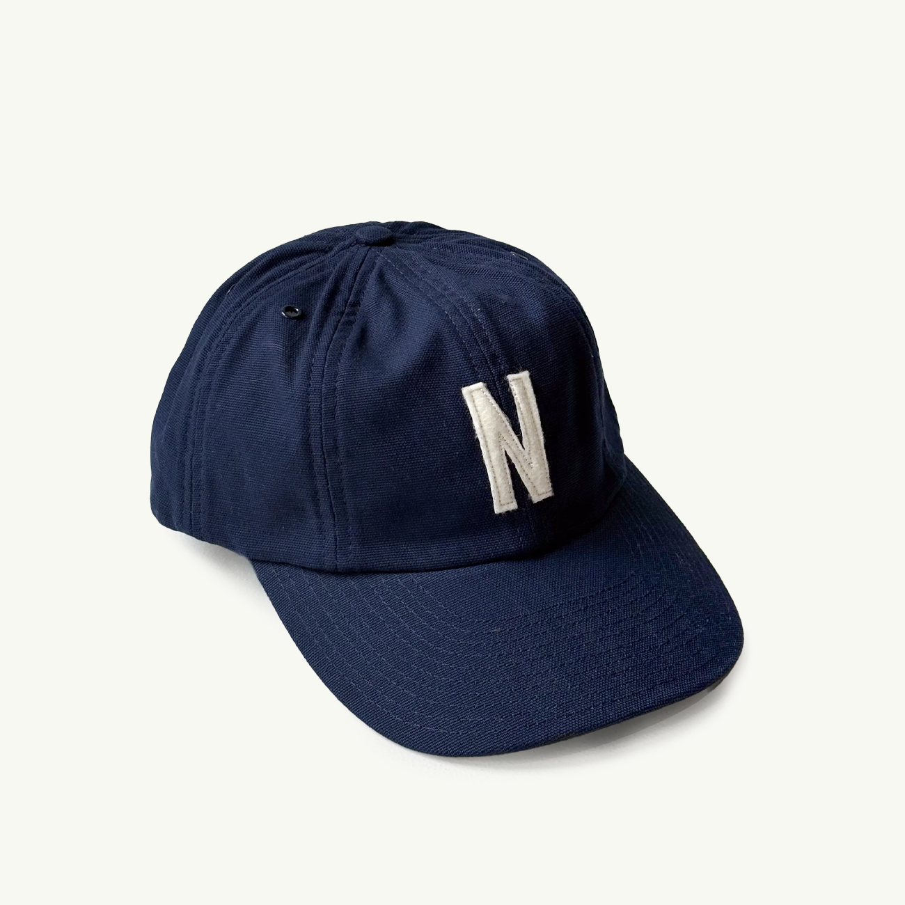 Light Canvas Felt N 8 Panel Cap - Dark Navy